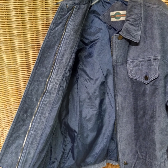 Vintage Out Brook Jacket Navy Blue Suede Leather Distressed  Size L/44 - Picture 3 of 12